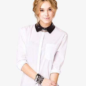 Forever21 Faux Leather Collar Button Down Shirt